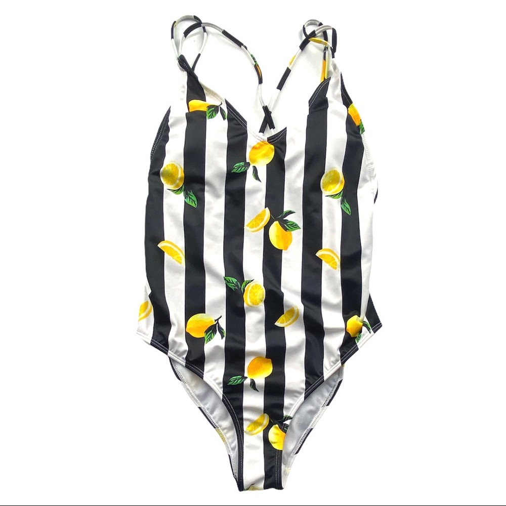 No Boundaries Fruity Stripe One Piece Swimsuit M - Picture 3 of 10